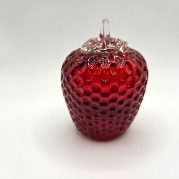 Vtg Kanawha Art Glass Ruby Red Strawberry Paperweight Clear Stem MCM - Picture 1 of 6